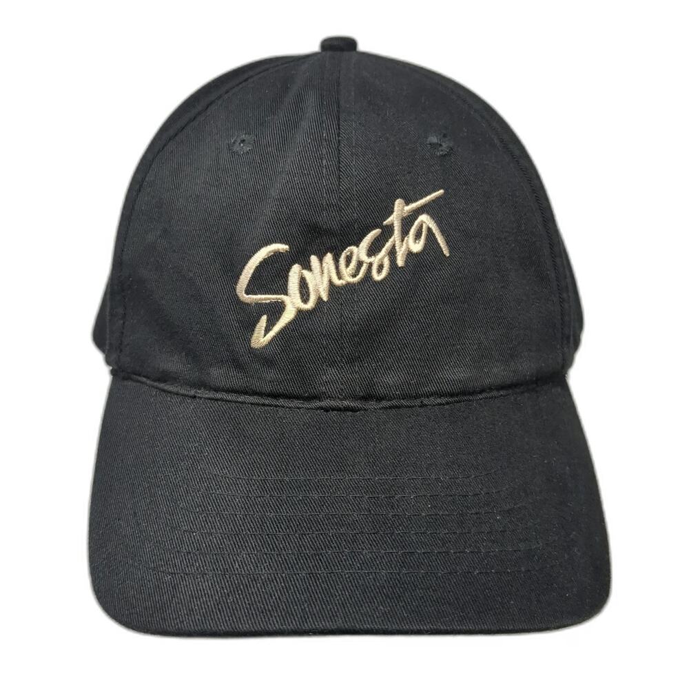 KC Caps Baseball Cap Black One Size Sonesta Script Logo Hat Slideback Closure